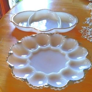 Fire king egg tray and relish tray